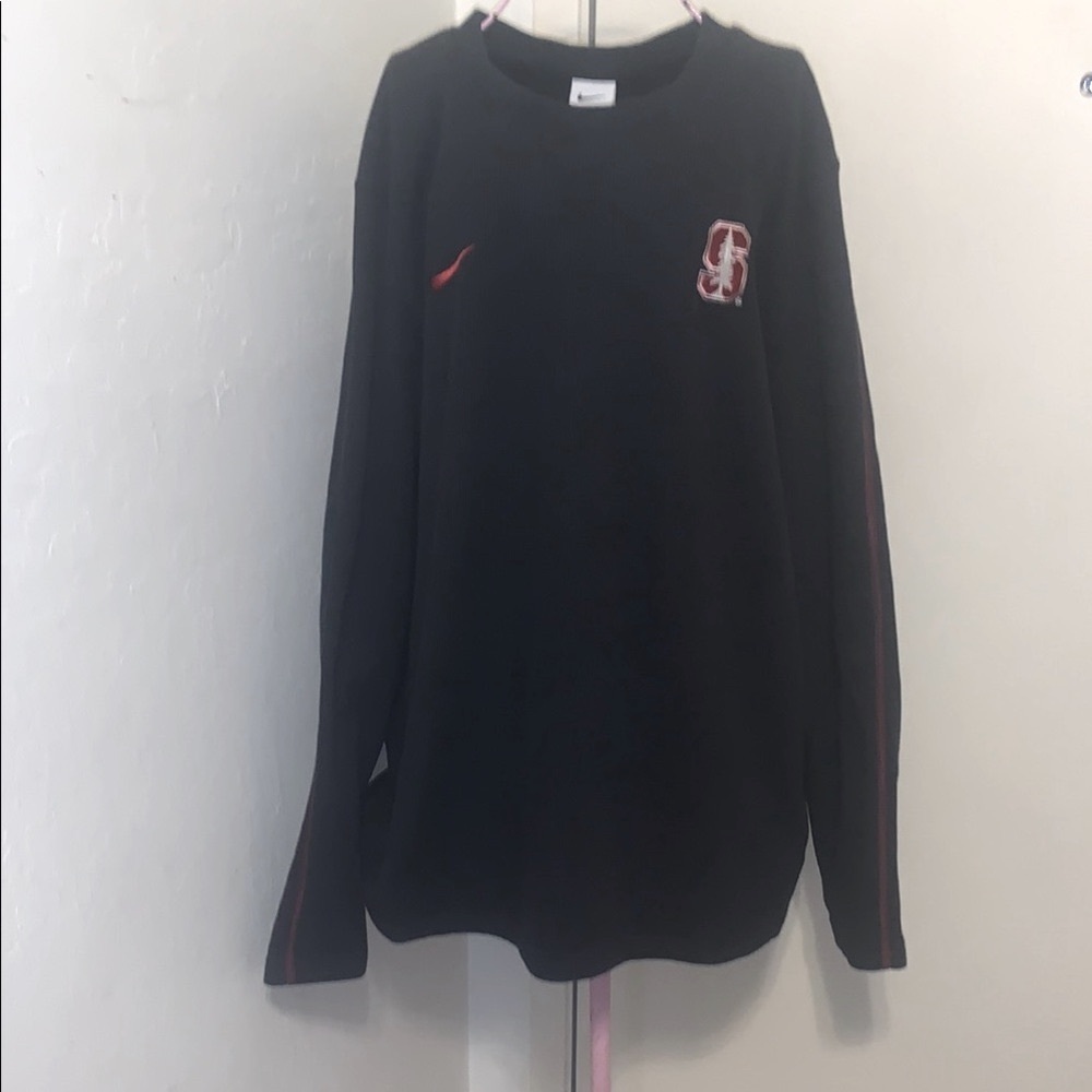 Nike Stanford Men's Black Long Sleeve waffle Tee with Red Accents- Large